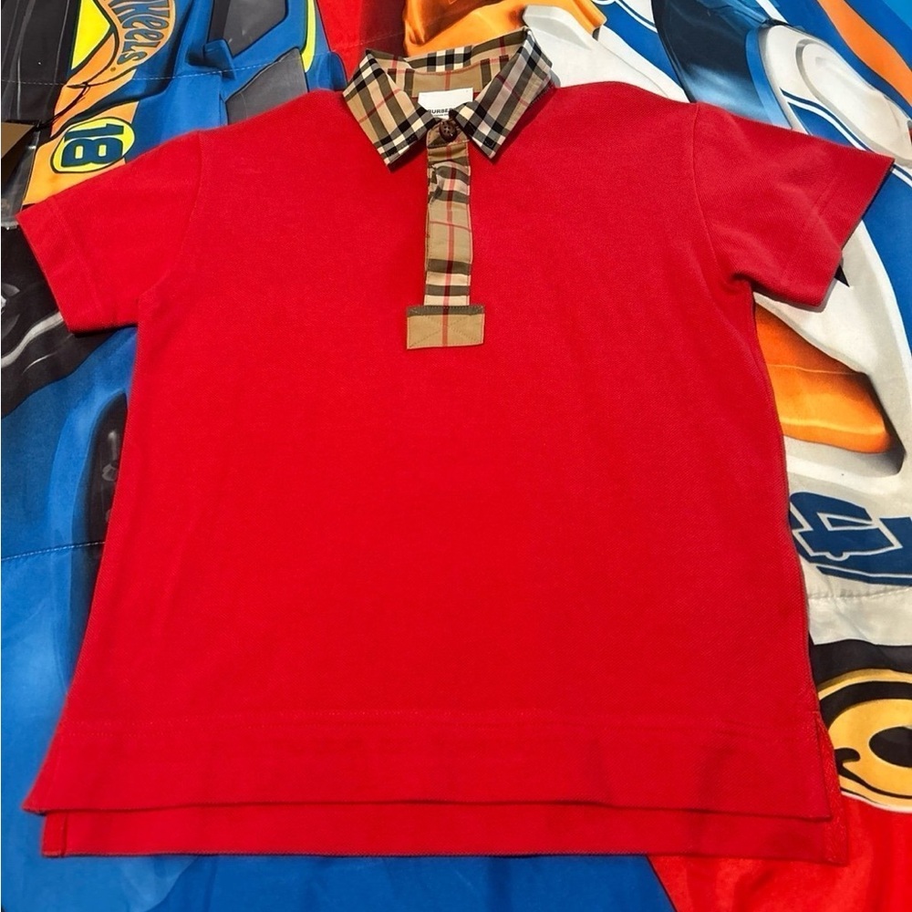 LIKE NEW!! Burberry Boys Johane Micro Check Polo Shirt